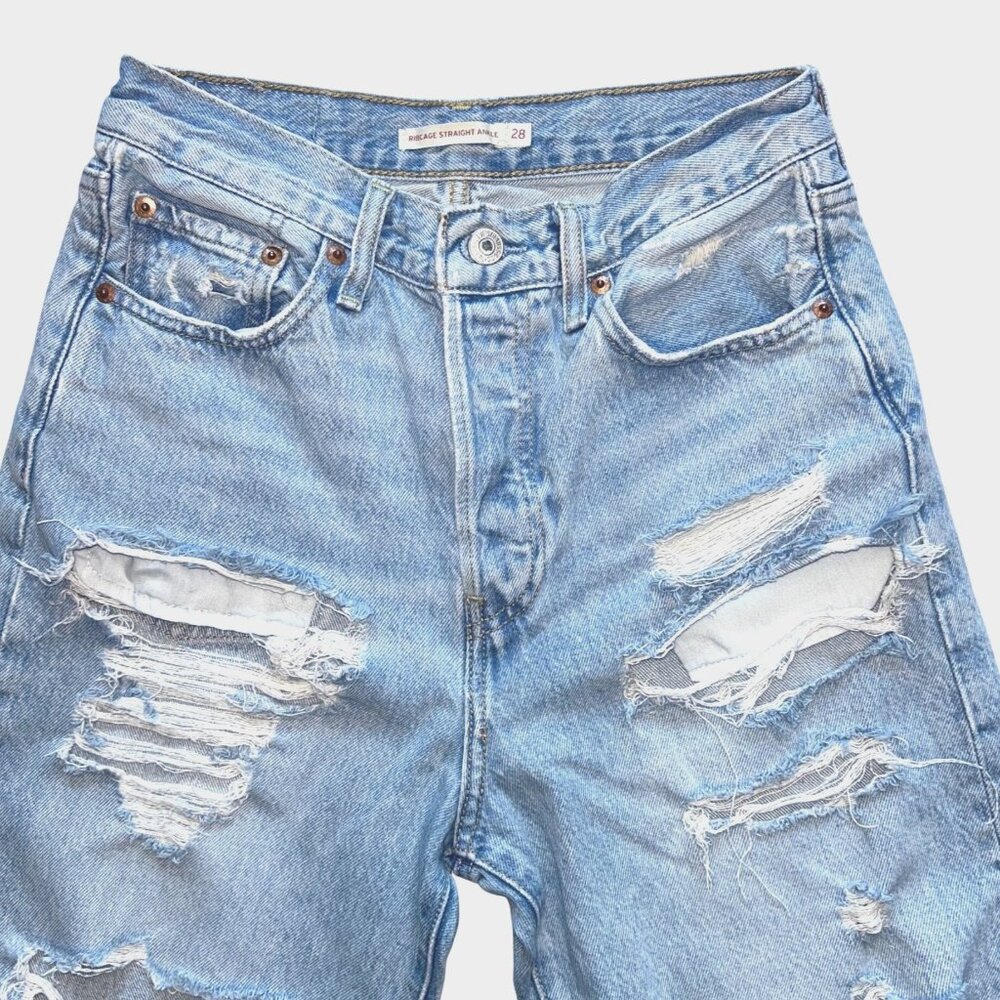 Levi's Womens Jeans/Ribcage Straight Ankle 28x27 High Waist/Distressed/Thrashed